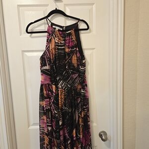 Maggy London Pink and Orange Patterned Midi Dress